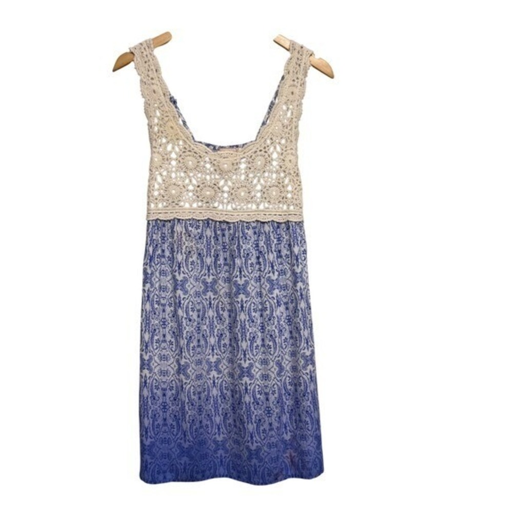 Flying Tomato Minidress Medium‎ Crochet Blue White Paisley Sleeveless